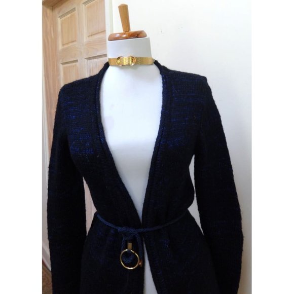 EUC- NARCISO RODRIGUEZ Navy Blue Long Sleeve V-Neck Open Belted Cardigan Size XS - Picture 3 of 8